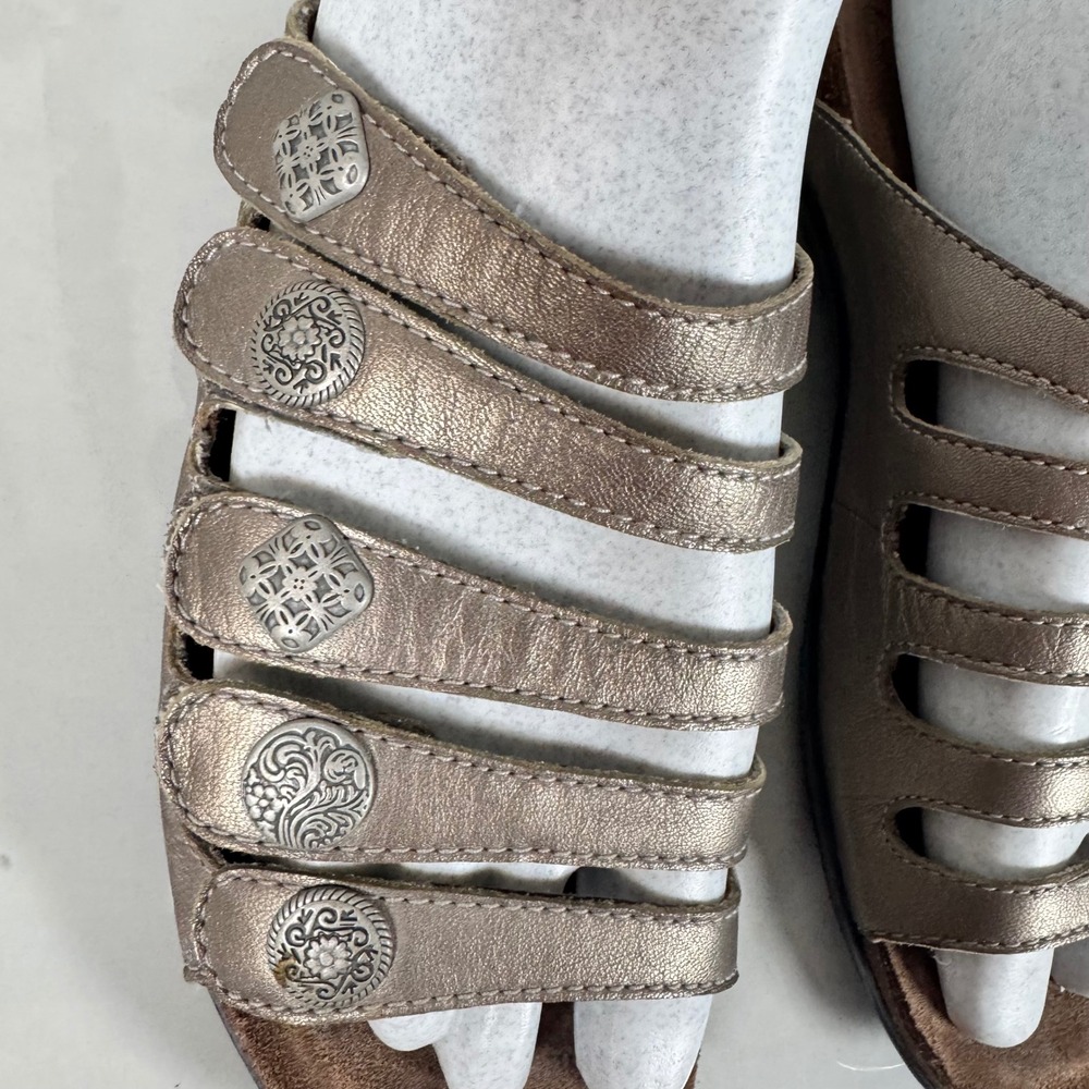 Dansko Metallic Taupe Leather Strappy Slide Sandals Adjustable Concho Comfort 39 - Picture 5 of 15